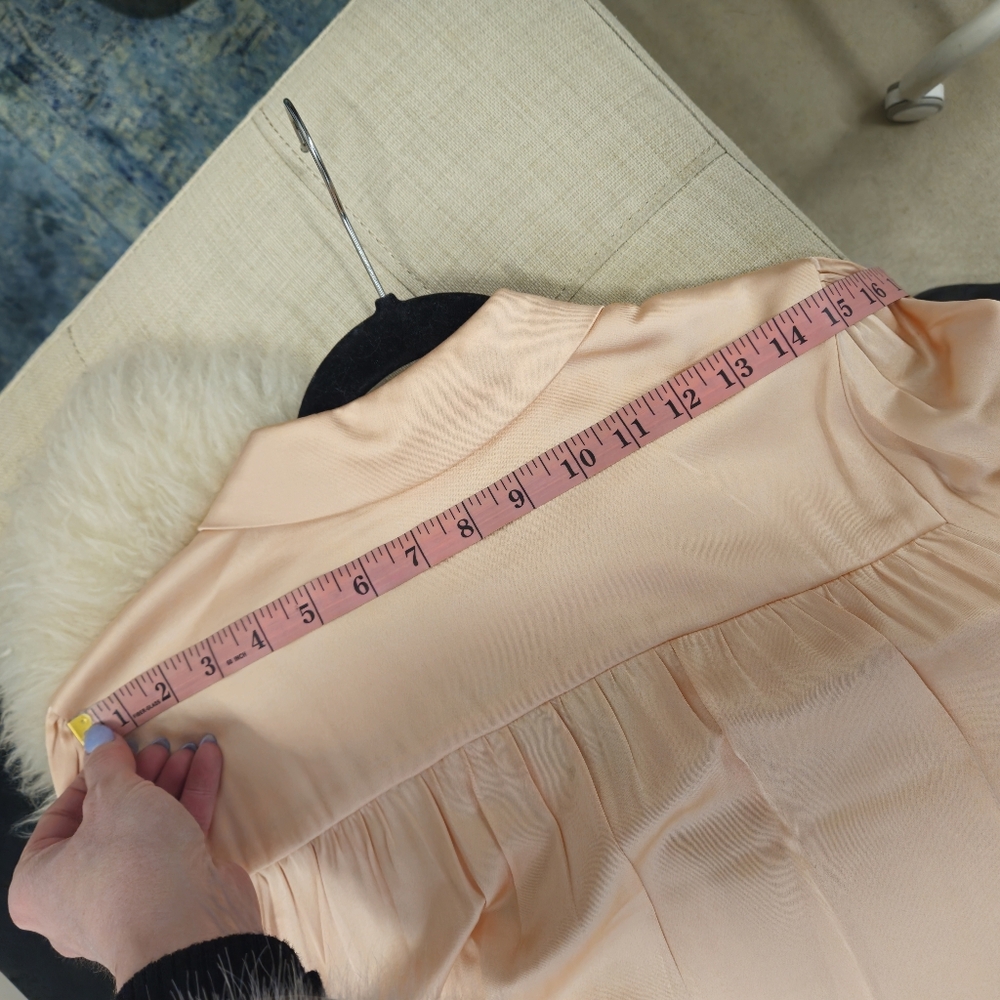 Peach Satin V Neck Collared Blouse - Picture 7 of 12